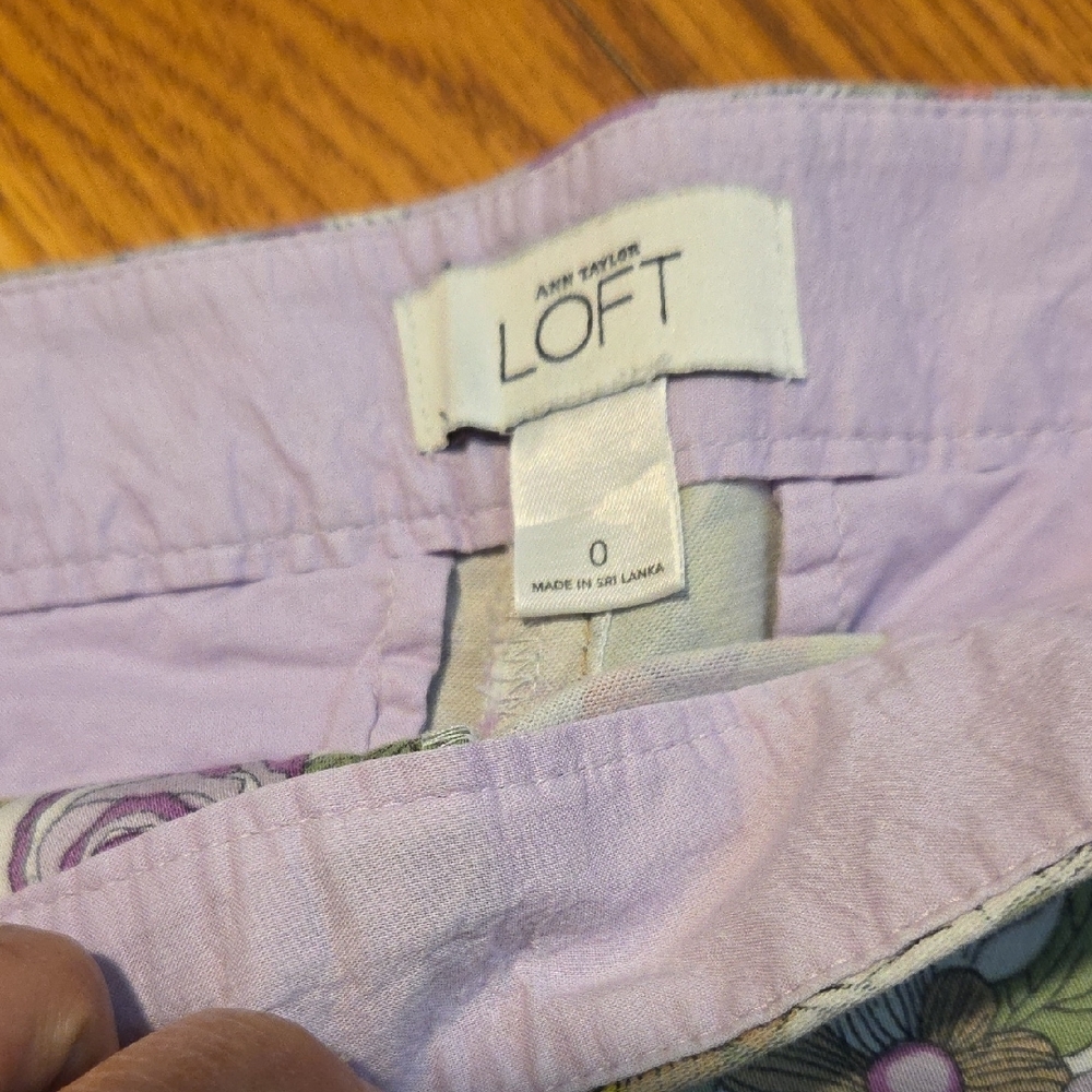 LOFT Purple and Green Bermuda Shorts with Floral Design - Picture 3 of 7
